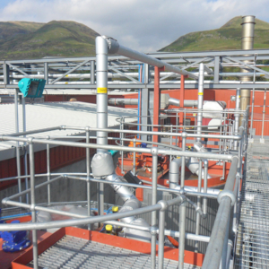 Tank farm infrastructure including trace heated, lagged and clad pipework