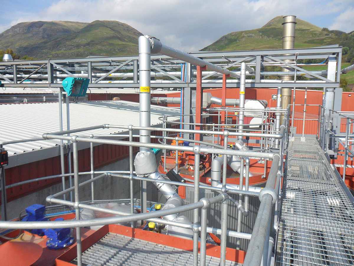 Tank farm infrastructure including trace heated, lagged and clad pipework